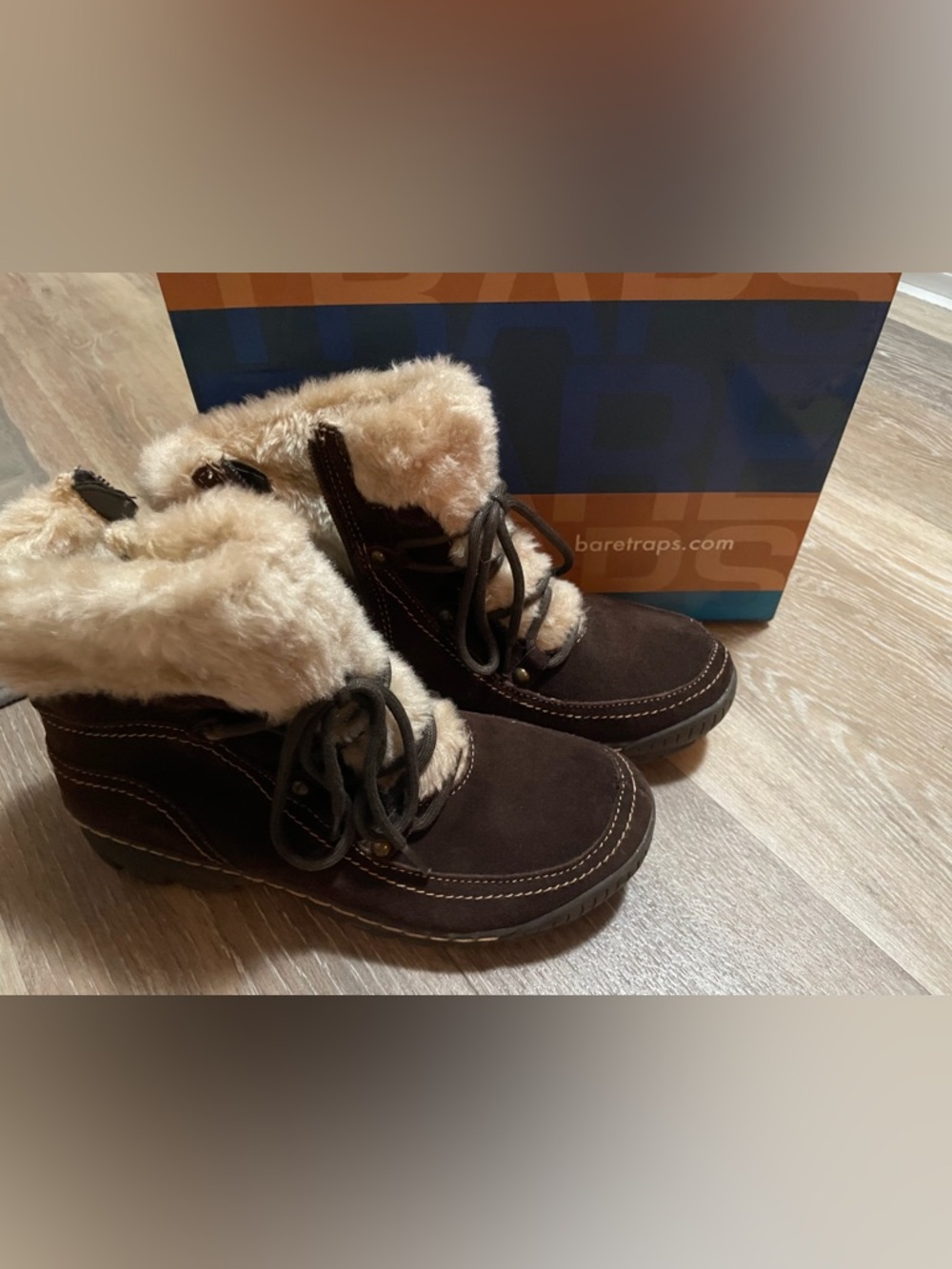 BareTraps Brown Faux-Shearling Lace-Up Winter Booties
